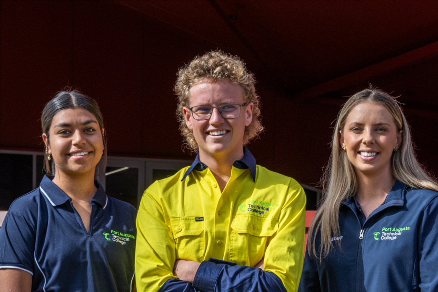 Photo of three port augusta technical college students together on the first day of school
