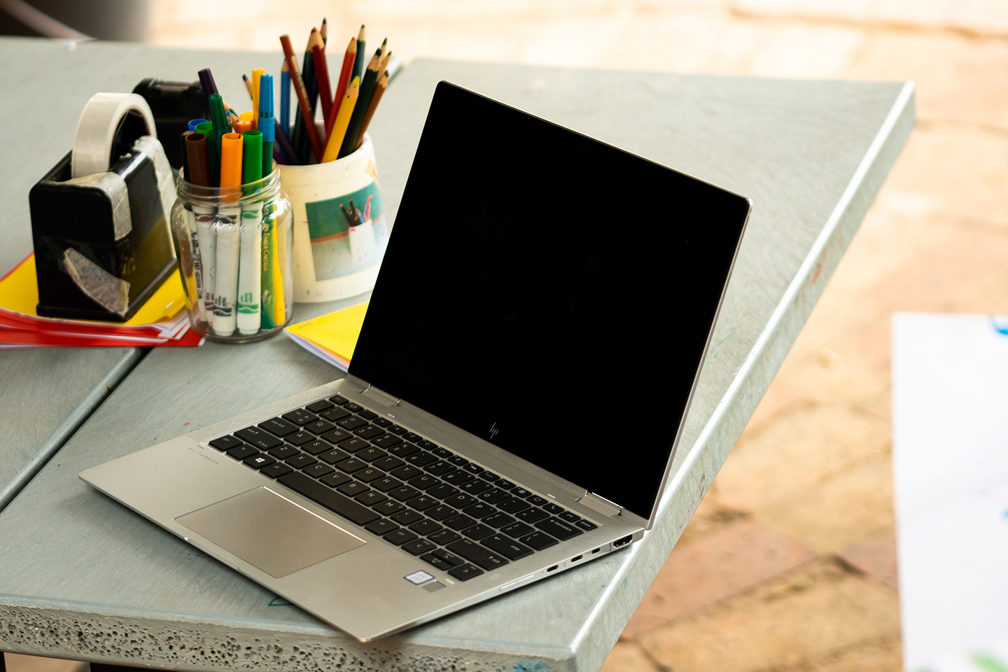 Laptop, placed on a table