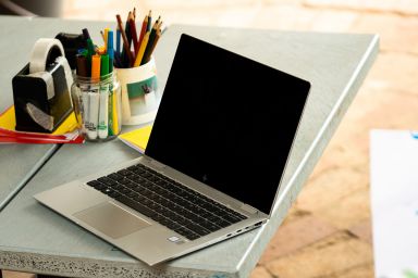 Laptop, placed on a table 