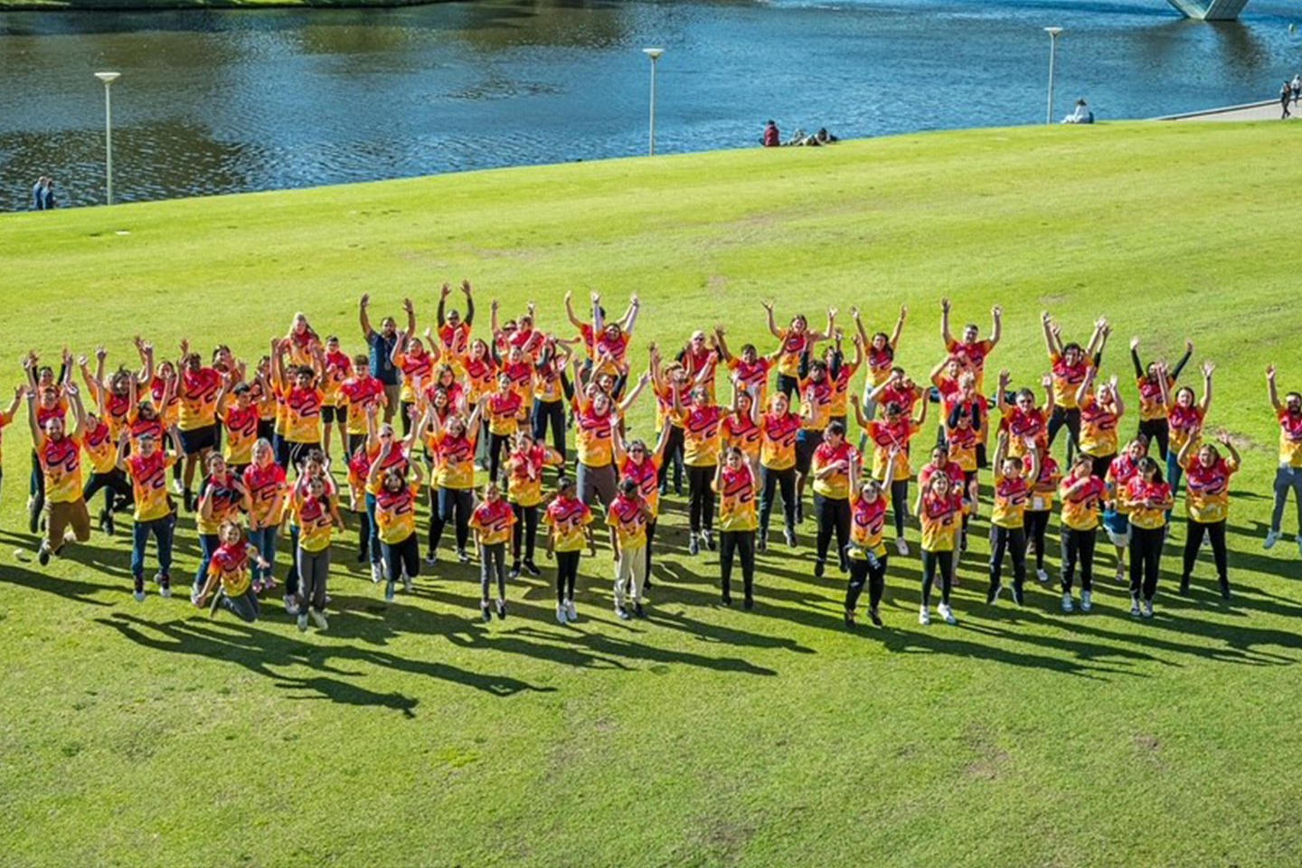 Students jumping with excitement 