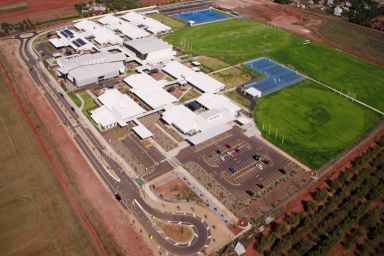 Overhead shot of the new Riverbanks College, including buildings, sports courts and ovals