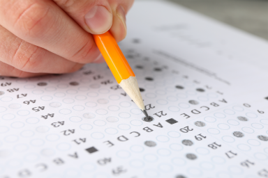 Close up photo of a standardised, multiple choice, test being completed