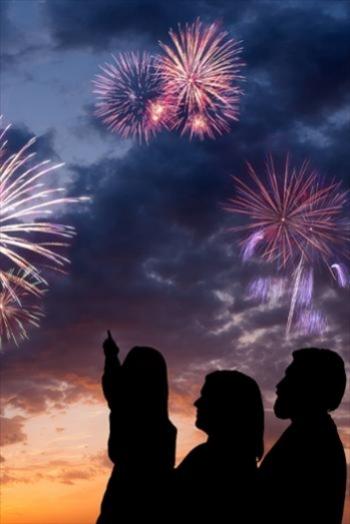 Family watching fireworks