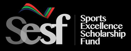 The Sports Excellence Scholarship Fund logo. The letters S e s f underneath a red, green and blue ribbon, and the words Sports Excellence Scholarship Fund.