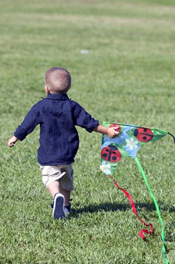 Child playing with a kite