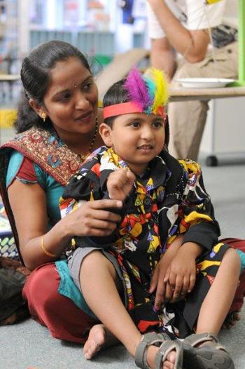 Mother and son in traditional Indian dress