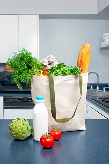 A bag of shopping on the kitchen counter