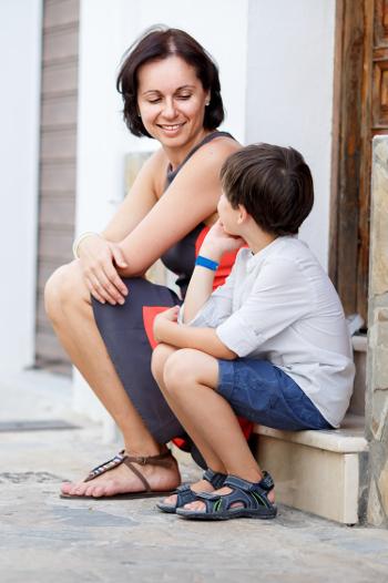 Mother and son talking 