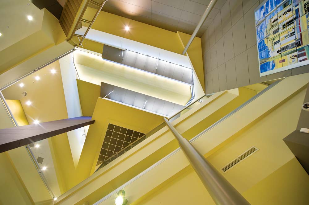 Angled staircases in the Education Development Centre.