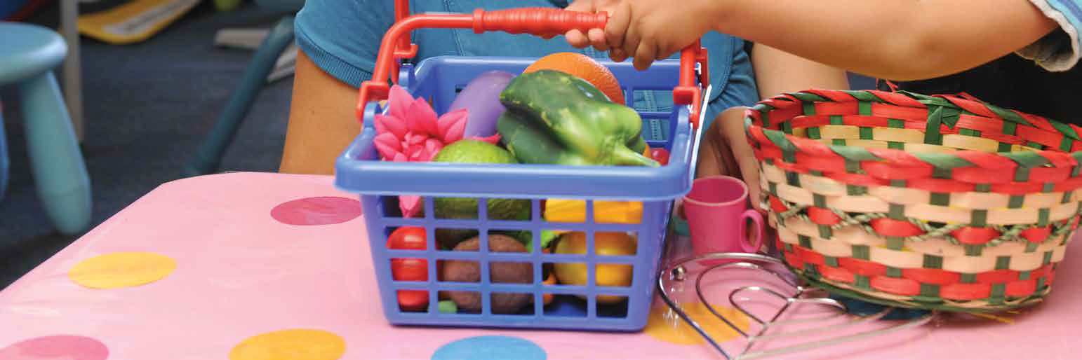 A plastic shopping basket containing fruit and vegetables